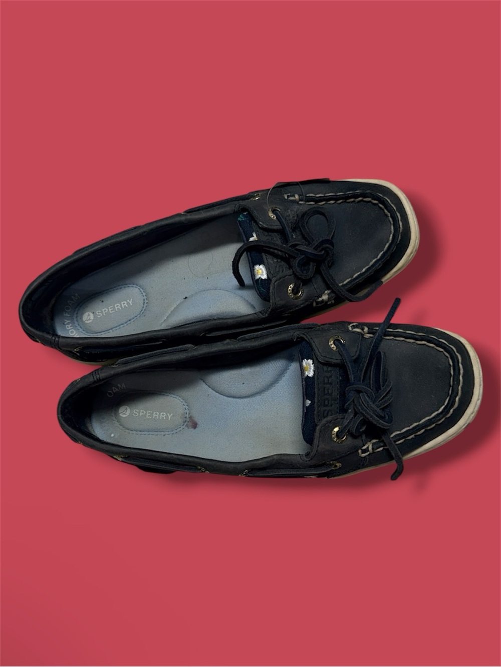 Sperry Navy Boat Shoes with White & Yellow Daisy Embroidery - Women's - Picture 3 of 5